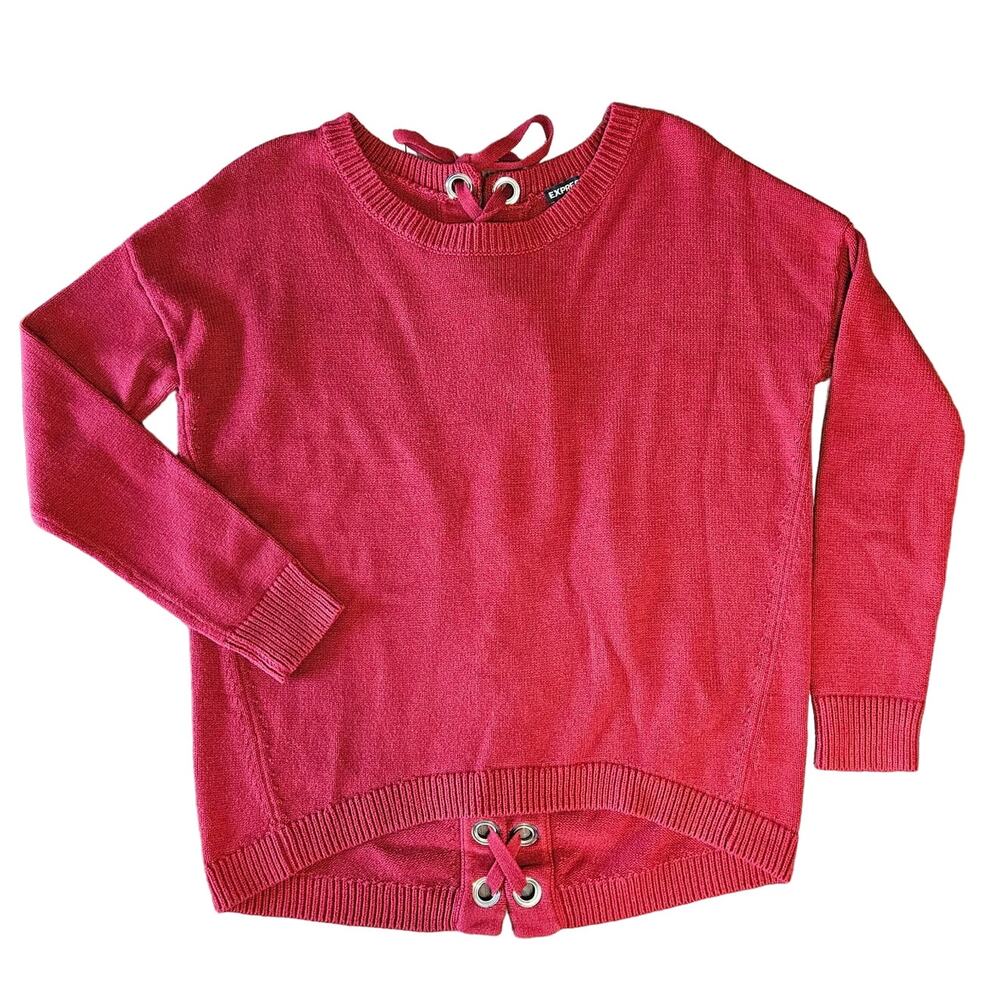 Express Sweater Lace Up Holiday Christmas Tie Size Medium Romantic Red Going Out